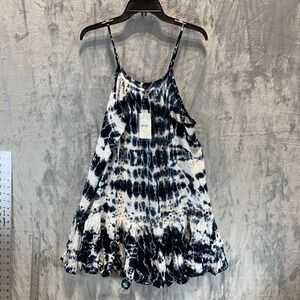 Raviya Women's Swim Cover Up Dress Blue White Tie Dye Sleeveless Ruffle XL